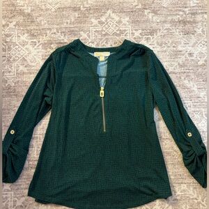 Michael Kors Forest Green Blouse with Gold Zipper